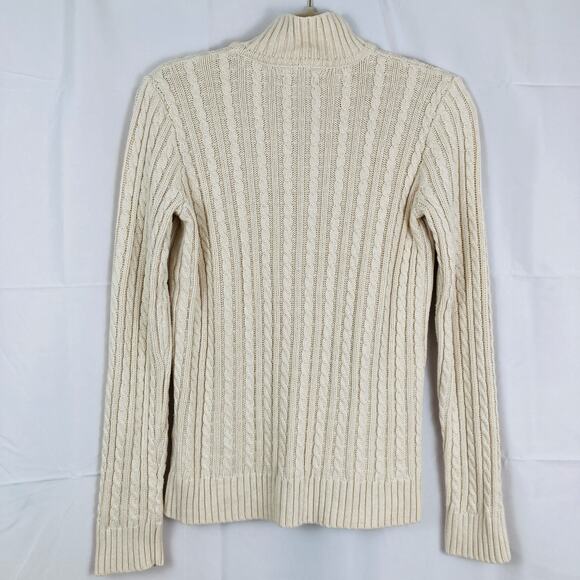 Croft & Barrow Womens S Cream Cable Knit Fisherman Quarter Zip Sweater Ski - Picture 2 of 9